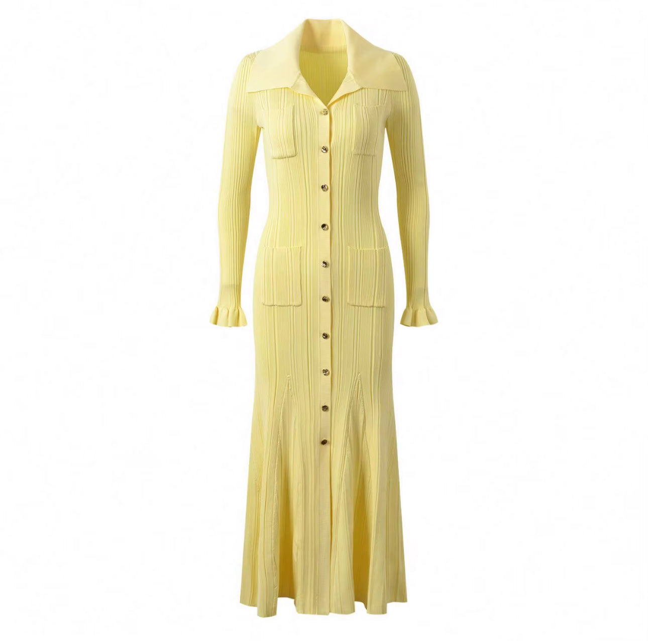 Rippstrick-Kleid mit Knopfleiste – Figurbetont & elegant