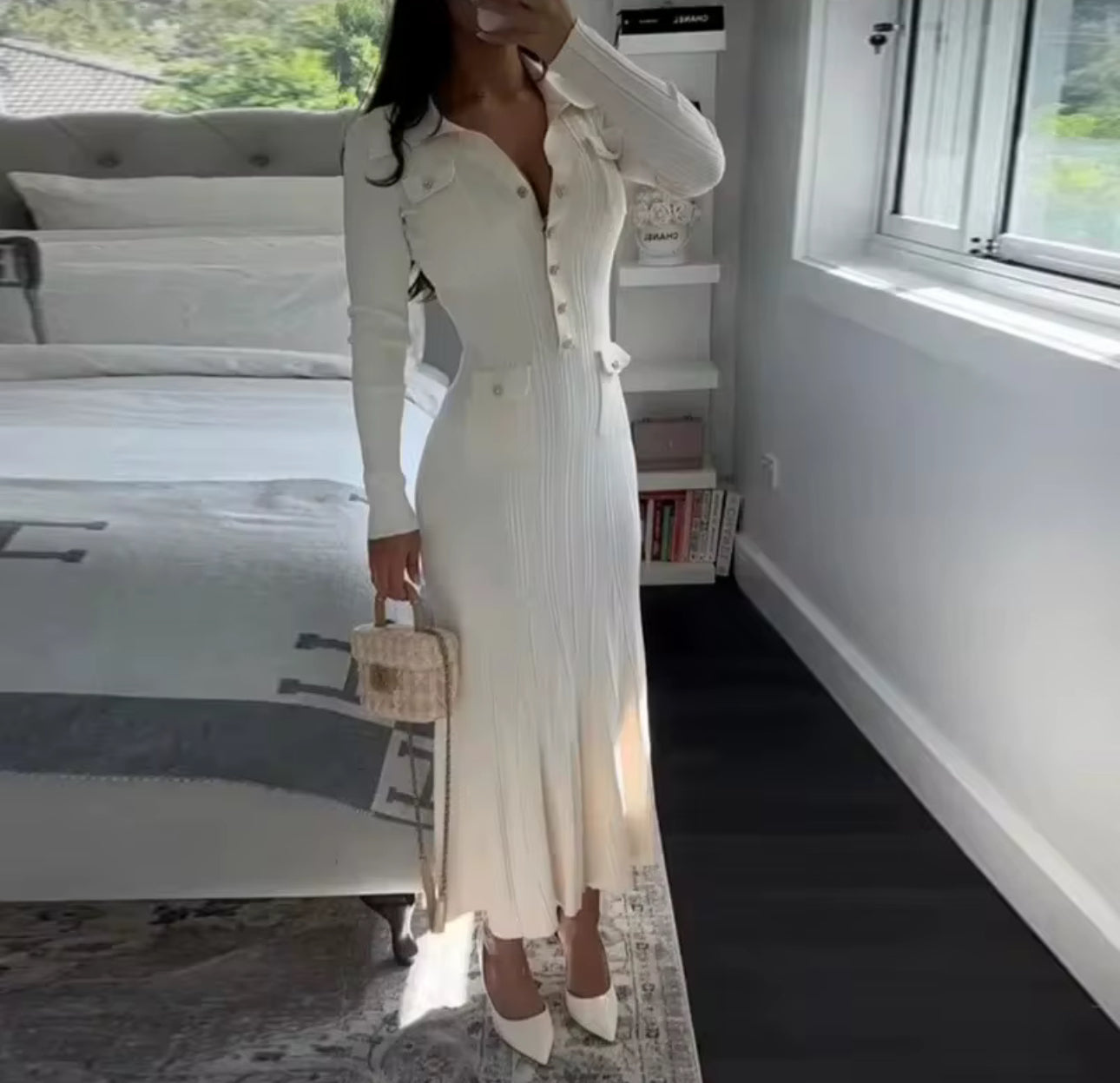 Rippstrick-Kleid mit Knopfleiste – Figurbetont & elegant